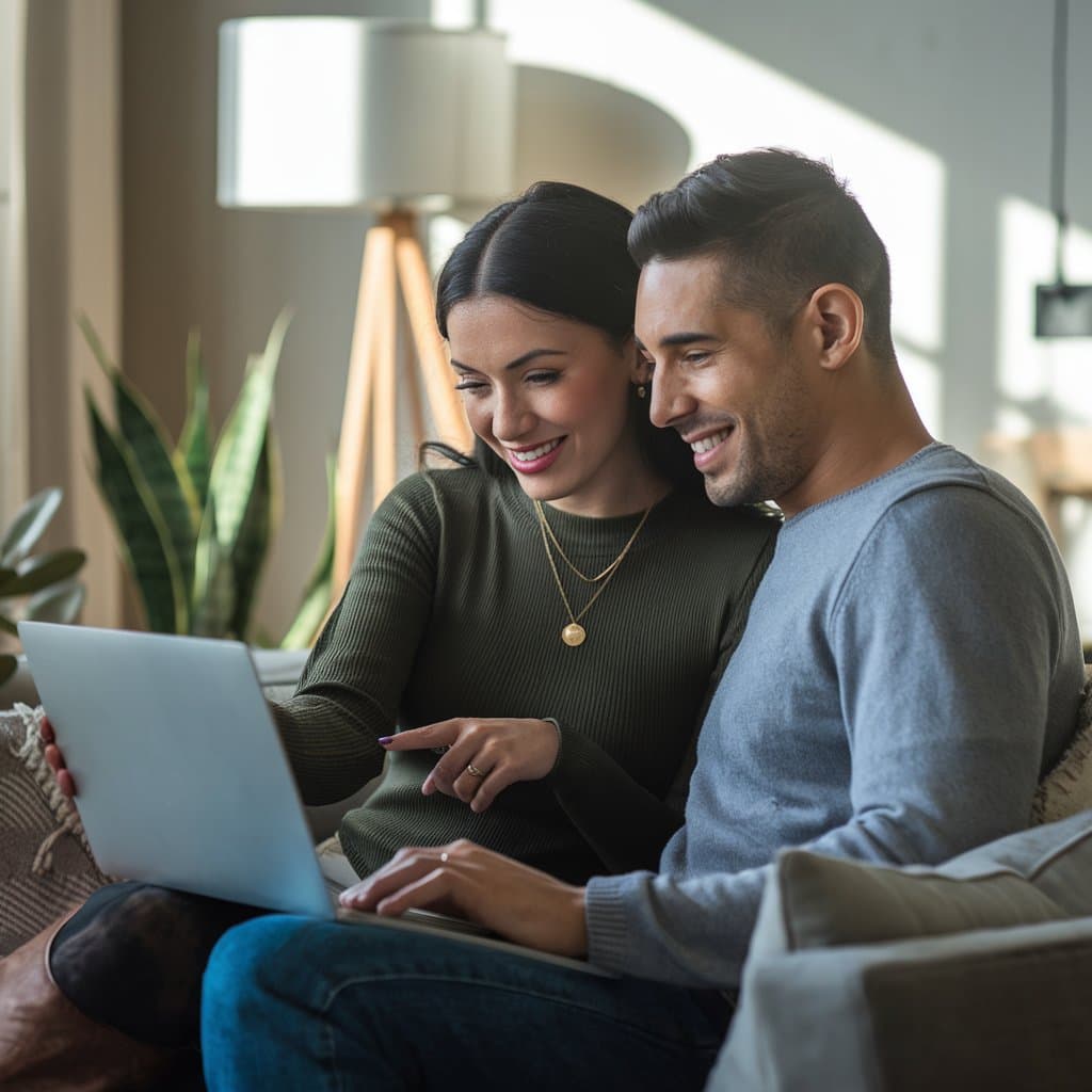 Couple using Green Card Helper on laptop
